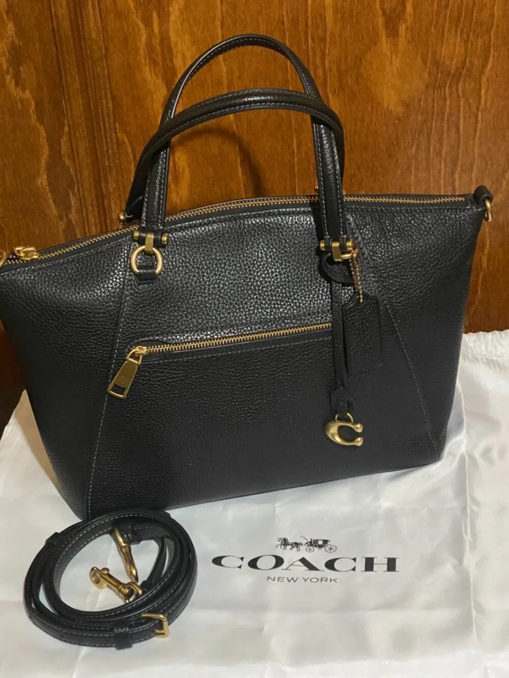 Coach Bella Small Satchel Black Pebbled Leather